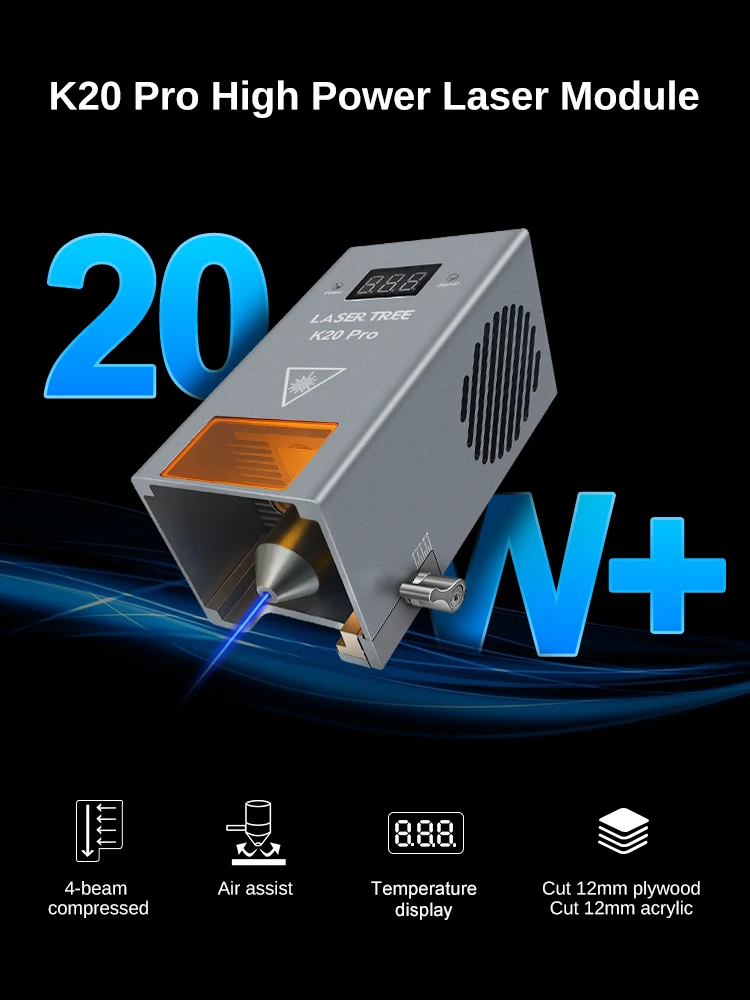 LASER TREE K20 20W Optical Power Laser Head with Air Assist Nozzle 4 Diodes Module for CNC Engraver Cutting Machine DIY Tools