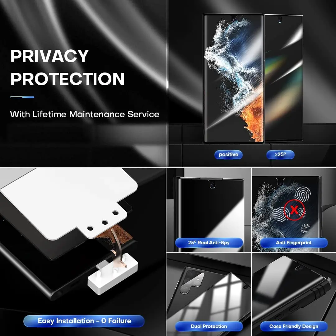 for Samsung Galaxy S24 Ultra S24+ Privacy Screen Protector [Support Fingerprint ID] Anti-Spy Full Adhesive Flexible Film