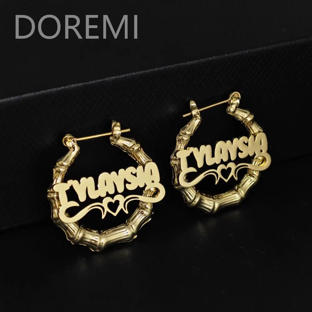 DOREMI Personalized Letter Heart-shaped Name Stainless Steel Personalized Earring Necklace Set Name Jewelry Set for Mother Gift