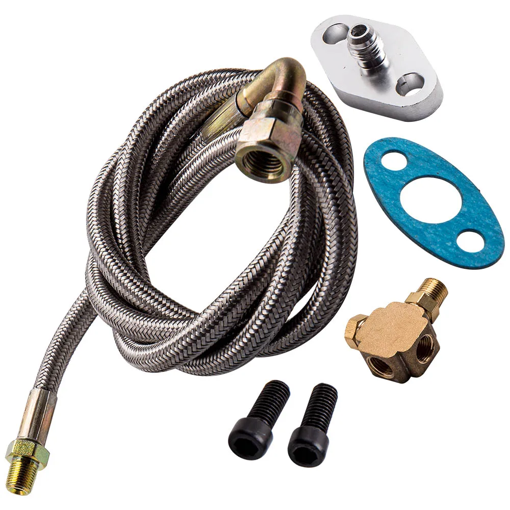 90 Degree Oil Feed Line 41" T3 T4 T3 T4 T04E T66 T67 T70 GT35 GT45 4-AN 1/8 PNT