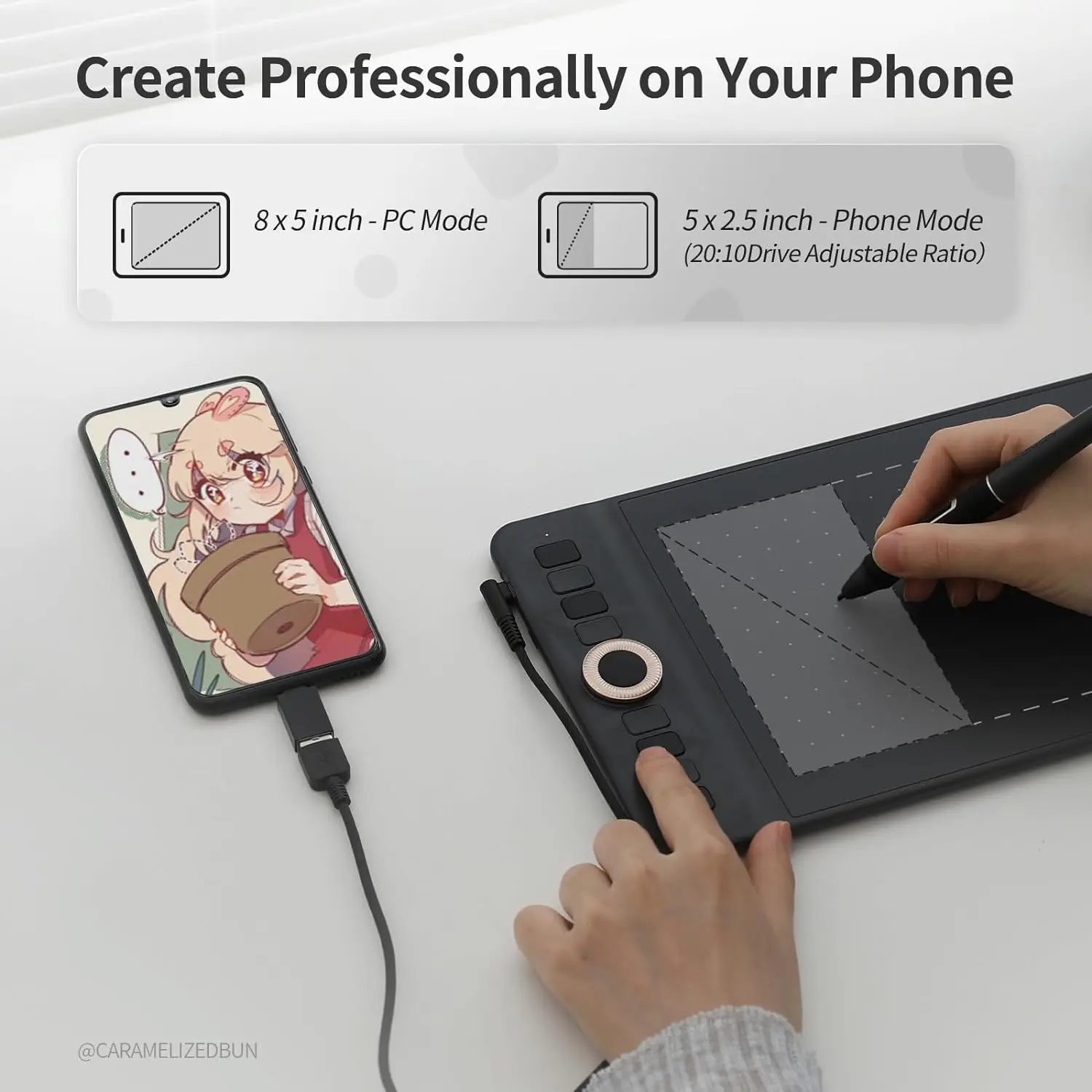 GAOMON WH851 Wireless Graphics Tablet Bluetooth 5.0 Connection 16K Levels Pen Pressure 8x5 Inch Drawing Tablet Android Supported
