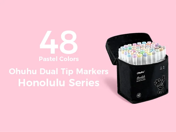 Ohuhu Honolulu 48 Pastel Colors Marker Pen Set Alcohol Art Markers Refillable Dual Tips Sketching Drawing School Art Supplies