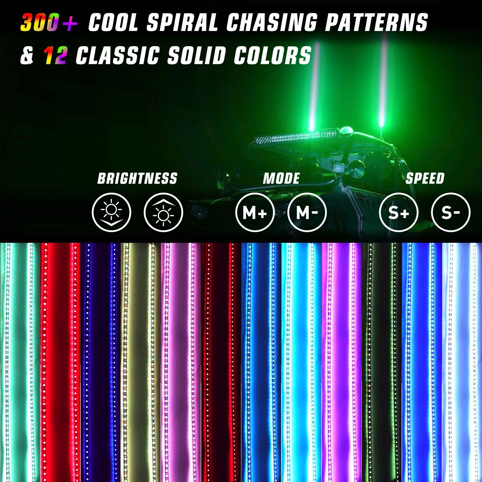 2PCS 4FT LED Whip Light With App Remote Control Spiral RGB Chasing Music Whip Light for UTV ATV RZR Can-Am SXS Polaris Offroad