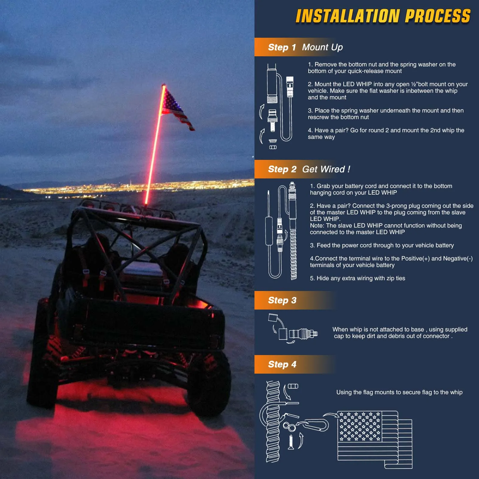 2PCS 4FT LED Whip Light With App Remote Control Spiral RGB Chasing Music Whip Light for UTV ATV RZR Can-Am SXS Polaris Offroad