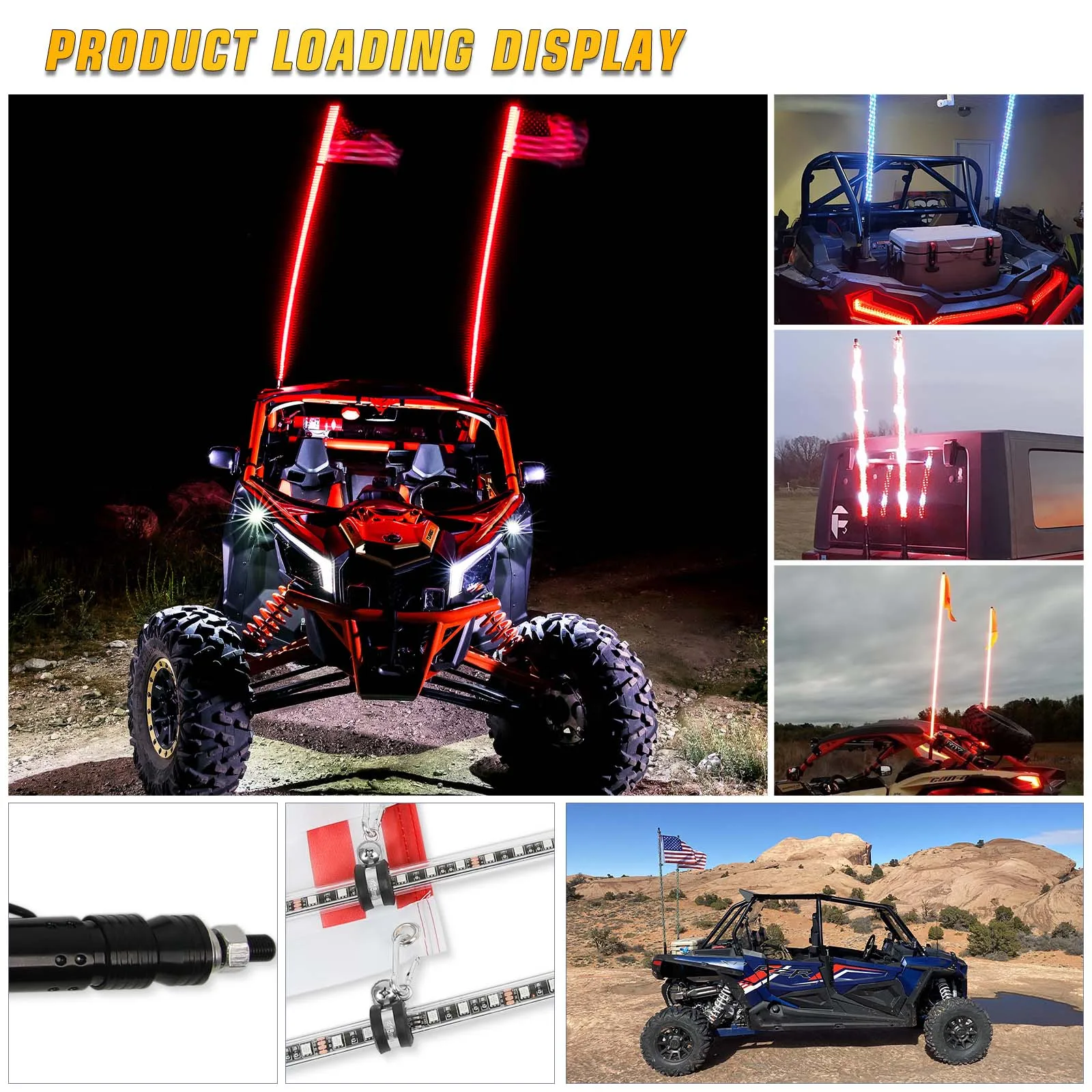 2PCS 4FT LED Whip Light With App Remote Control Spiral RGB Chasing Music Whip Light for UTV ATV RZR Can-Am SXS Polaris Offroad