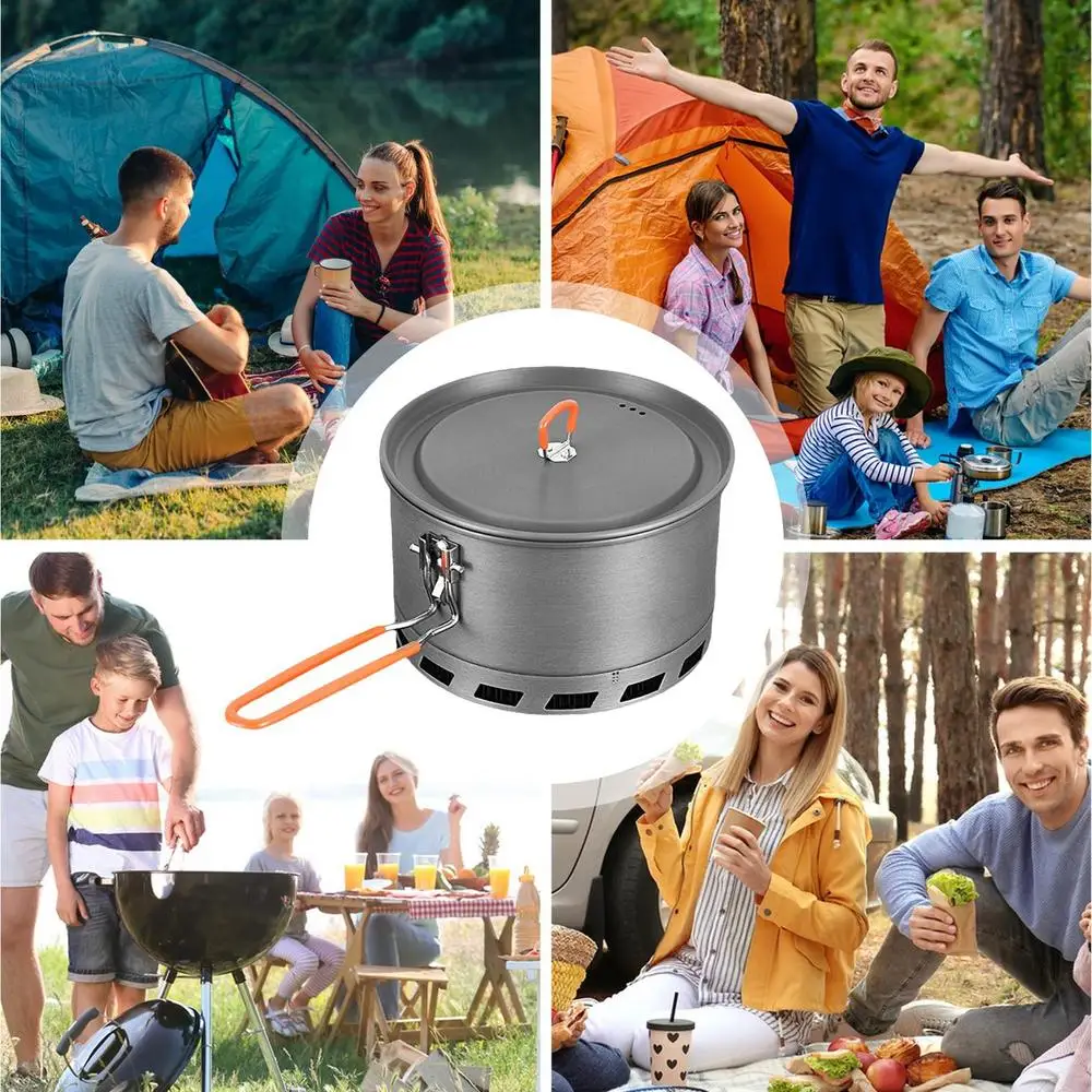 2.1L Camping Pot Outdoor Cooking Tableware Non-Stick Multipurpose Pot With Lid Outdoor Gas Burner Stove Tourist Pot Cookware