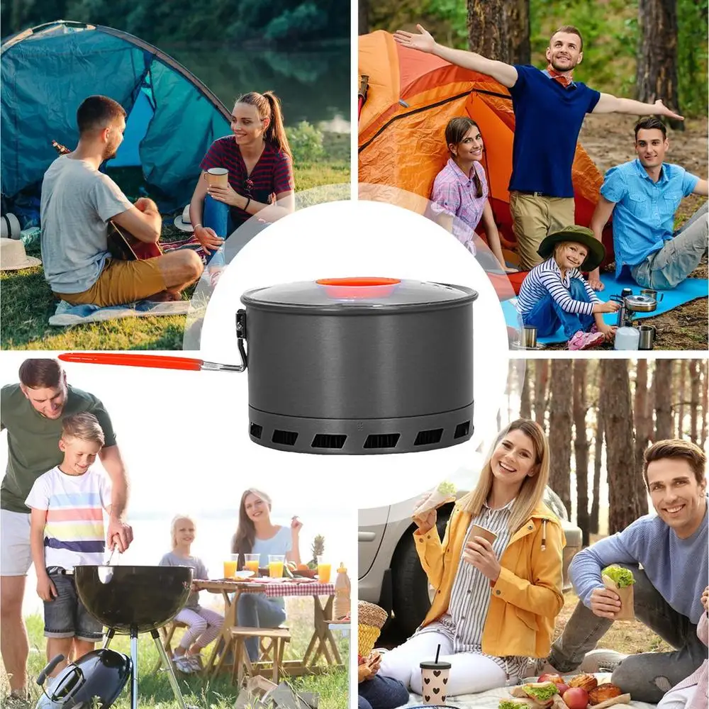2.1L Camping Pot Outdoor Cooking Tableware Non-Stick Multipurpose Pot With Lid Outdoor Gas Burner Stove Tourist Pot Cookware