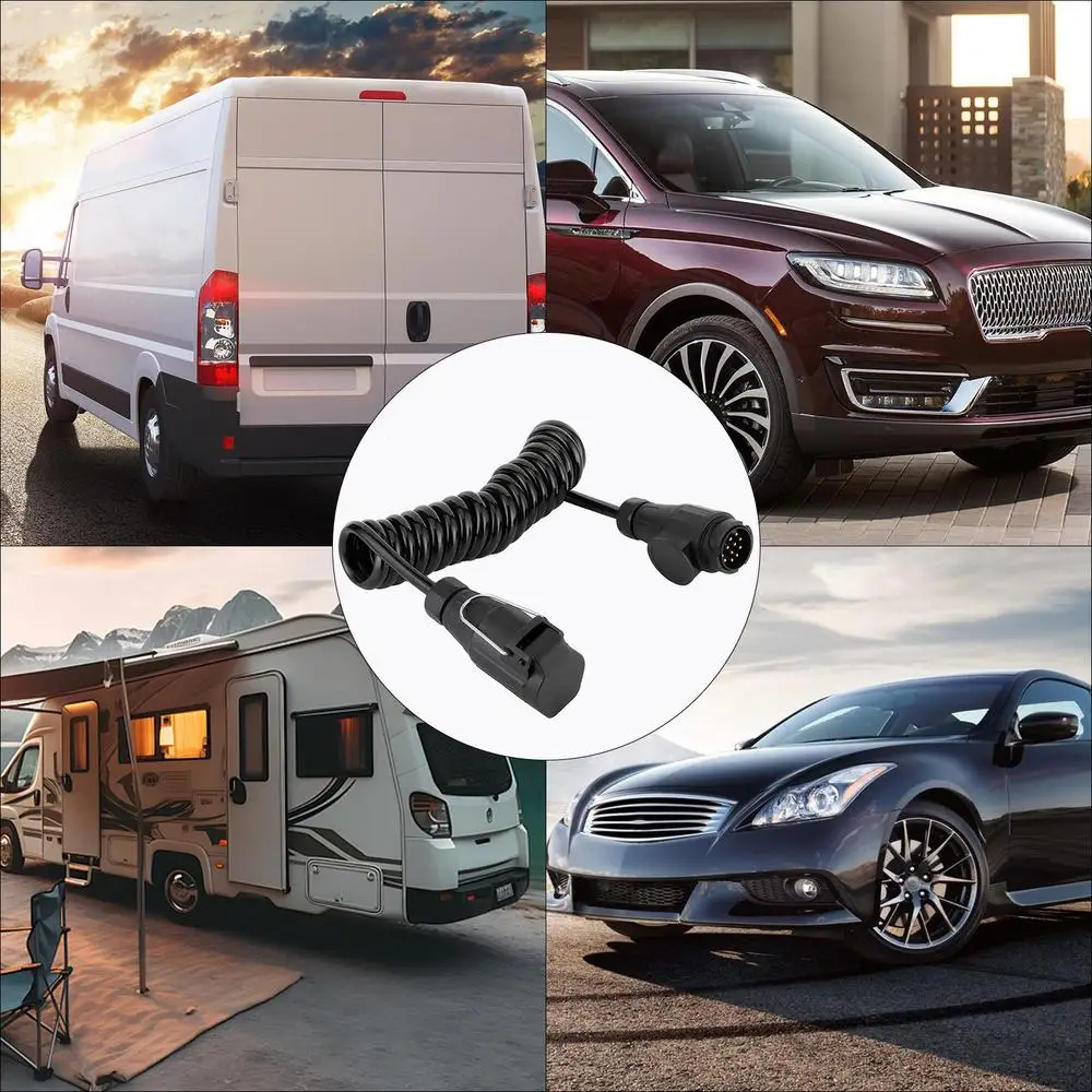 Trailer Cable Extension Waterproof Coiled Wire Plug For 13-Pin Trailers Trailer Hardware Connection Wire Plug For Towing Bicycle