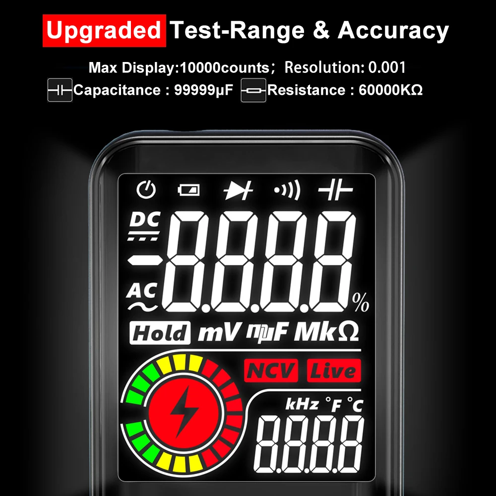 BSIDE Professional Digital Multimeter Smart 9999 EMF Multitester DC AC Voltage Capacitor Ohm Diode Live Electric Tester USB Char
