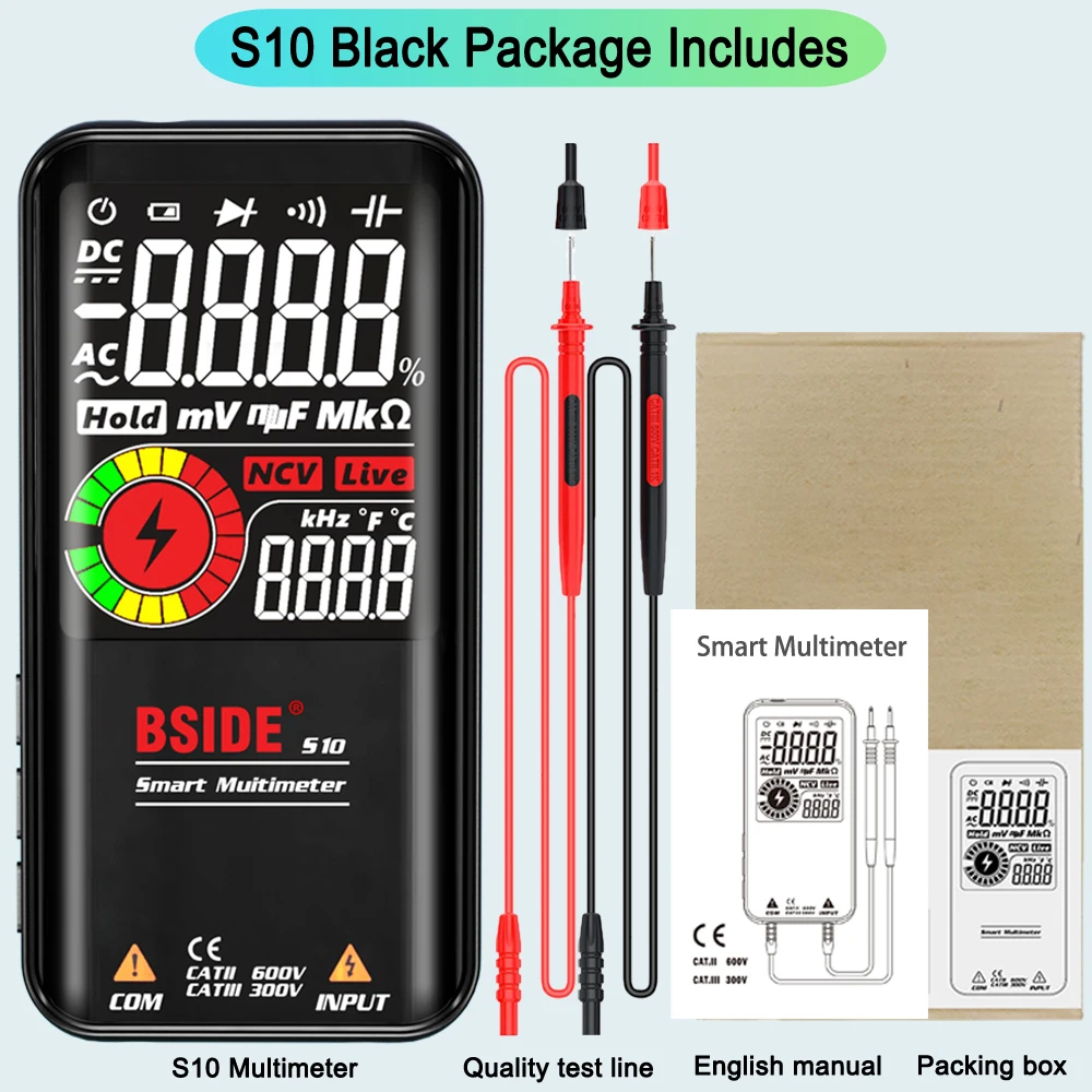 BSIDE Professional Digital Multimeter Smart 9999 EMF Multitester DC AC Voltage Capacitor Ohm Diode Live Electric Tester USB Char