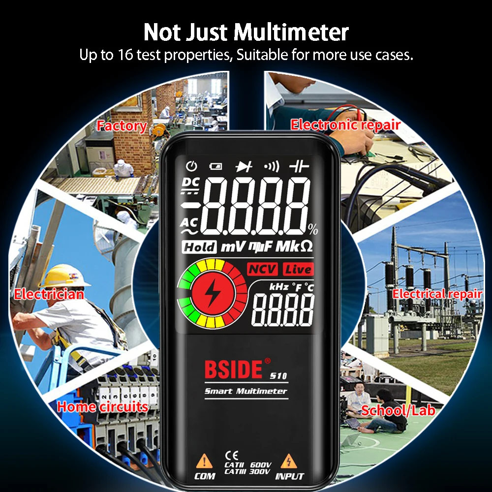 BSIDE Professional Digital Multimeter Smart 9999 EMF Multitester DC AC Voltage Capacitor Ohm Diode Live Electric Tester USB Char