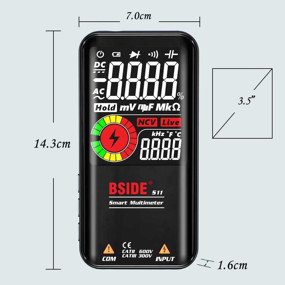 BSIDE Professional Digital Multimeter Smart 9999 EMF Multitester DC AC Voltage Capacitor Ohm Diode Live Electric Tester USB Char