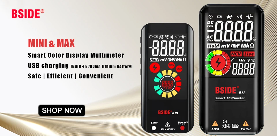 BSIDE Professional Digital Multimeter Smart 9999 EMF Multitester DC AC Voltage Capacitor Ohm Diode Live Electric Tester USB Char