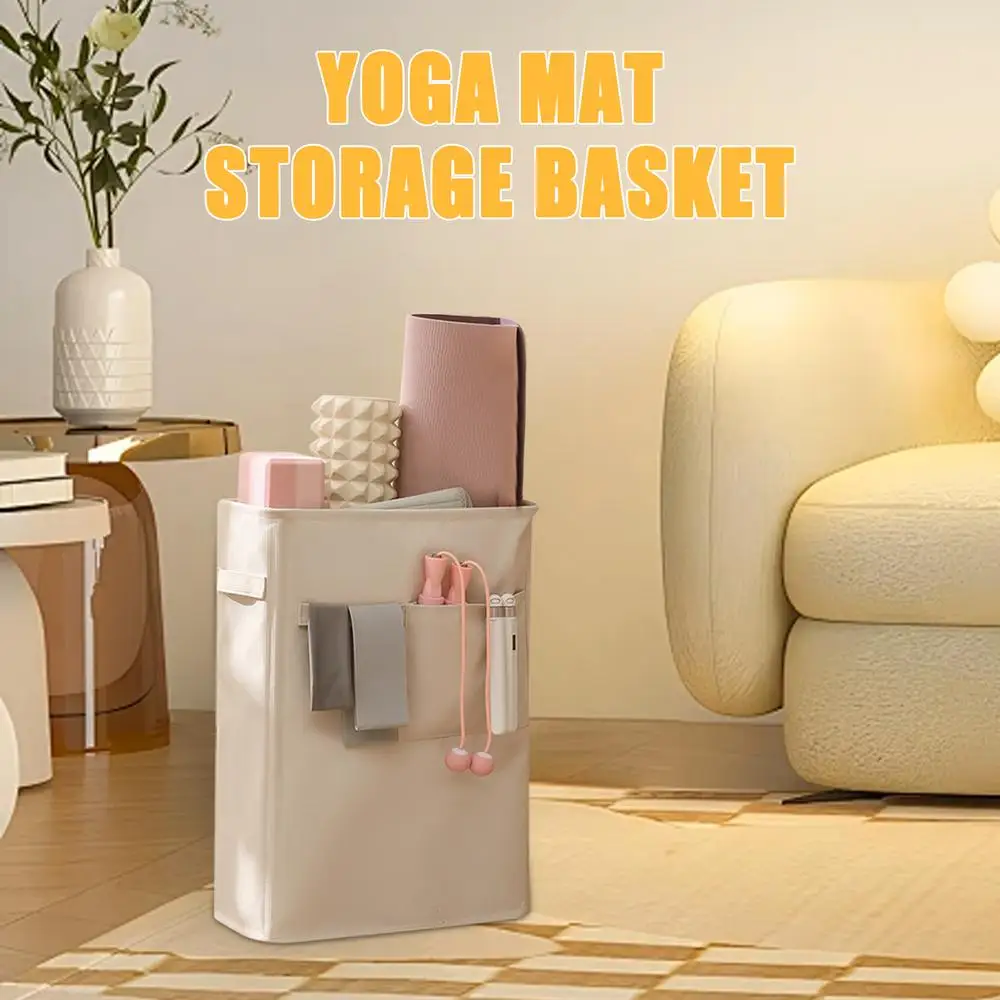 Yoga Mat Organizer Basket Corner Oxford Cloth Yoga Mat Rack Multipurpose Basket Holder with Side Pocket Washable Storage Rack