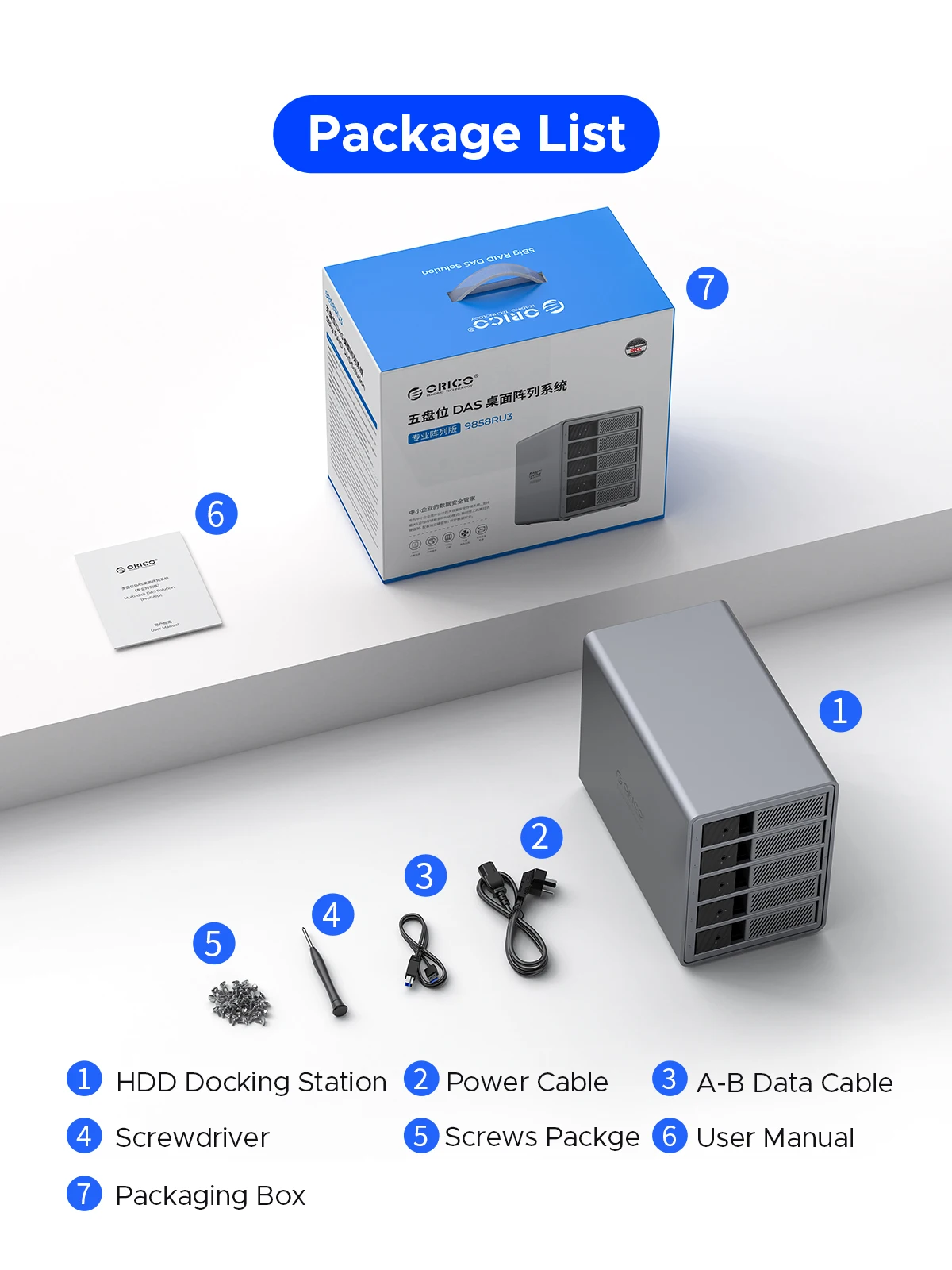 ORICO 3.5"USB3.0 5Gbps HDD Docking Station Aluminum With 150W Power Cooling Fan for Personal 5Bay DAS Solution (Standard) Series