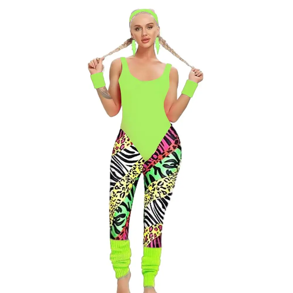 80s Workout Clothing Set 80s Party Costumes For Women Dance Party Leggings Leg Warmers Fanny Pack Earrings Headband Accessories