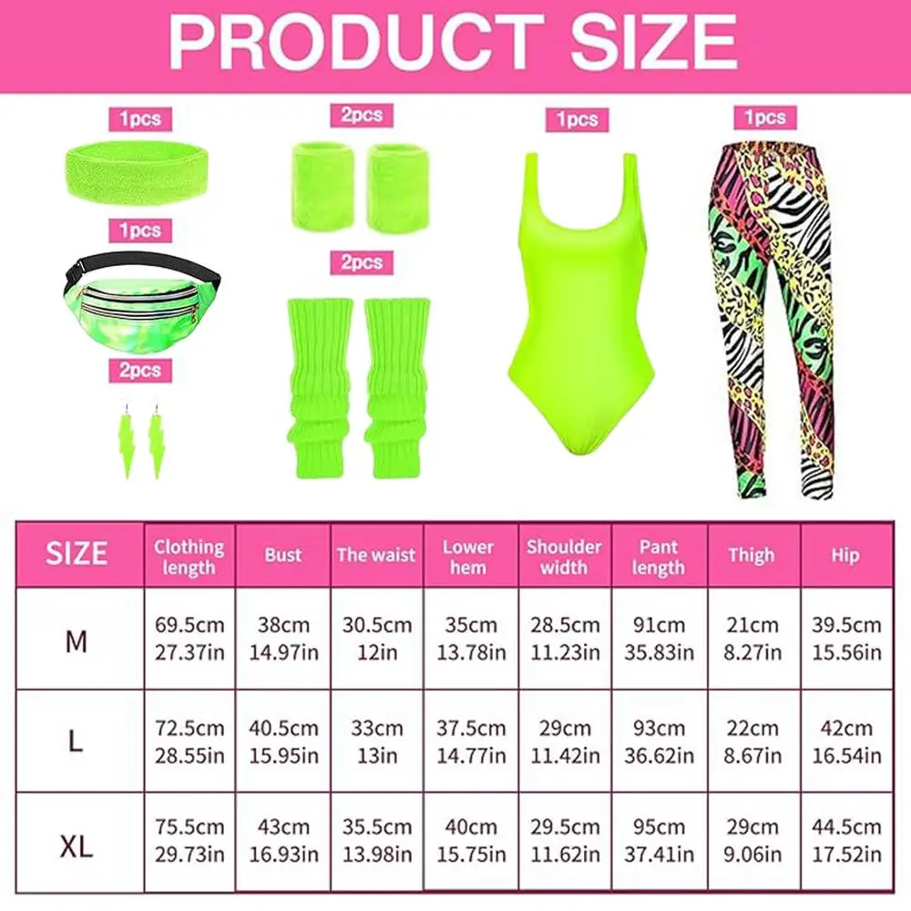 80s Workout Clothing Set 80s Party Costumes For Women Dance Party Leggings Leg Warmers Fanny Pack Earrings Headband Accessories