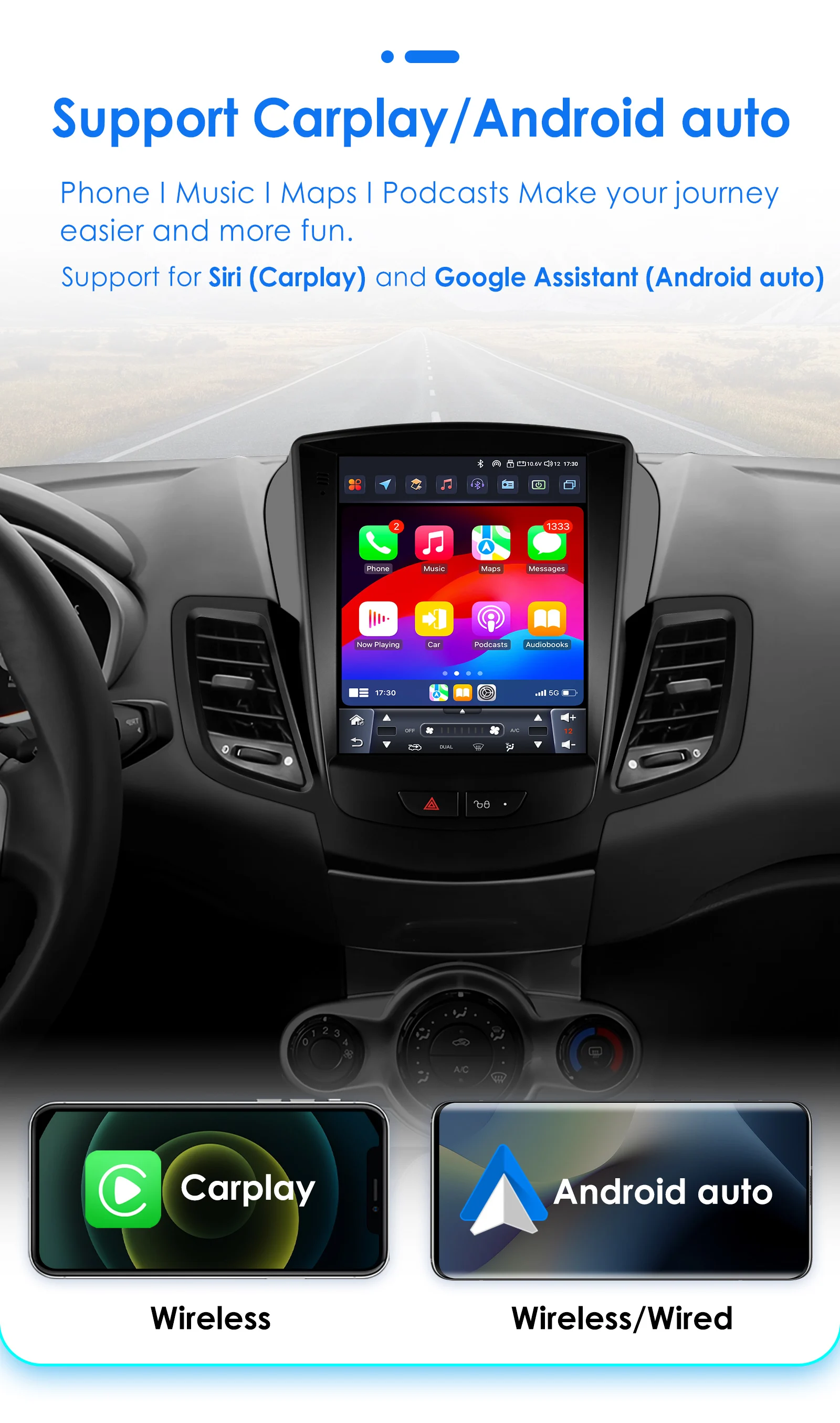 Android 13 for Ford Fiesta MK7 2009 - 2016 Car Radio Player Stereo Multimedia Automotiva Wireless Carplay 9.7 '' Vertical Screen