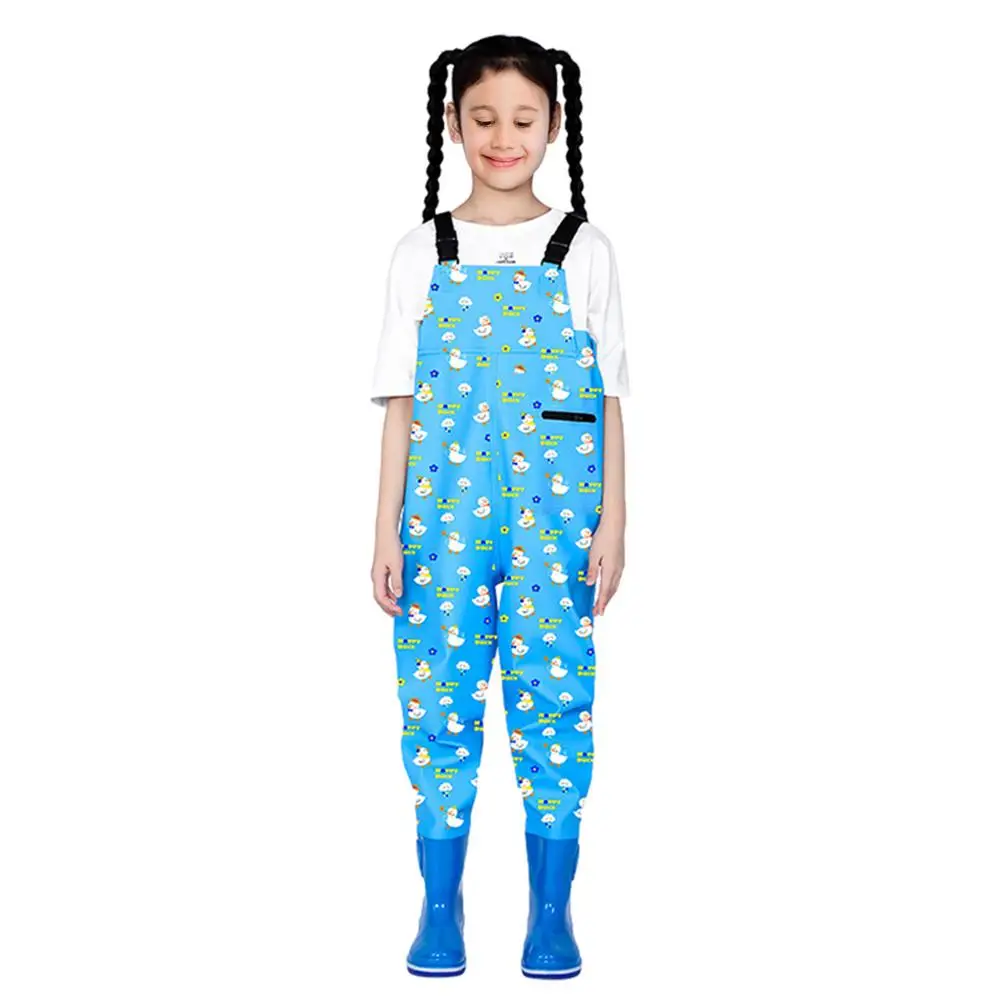 Kids Chest Waders One-Piece Youth Fishing Waders Waterproof With Boots Hunting Waders Raincoats Watersuits Rain Trousers For