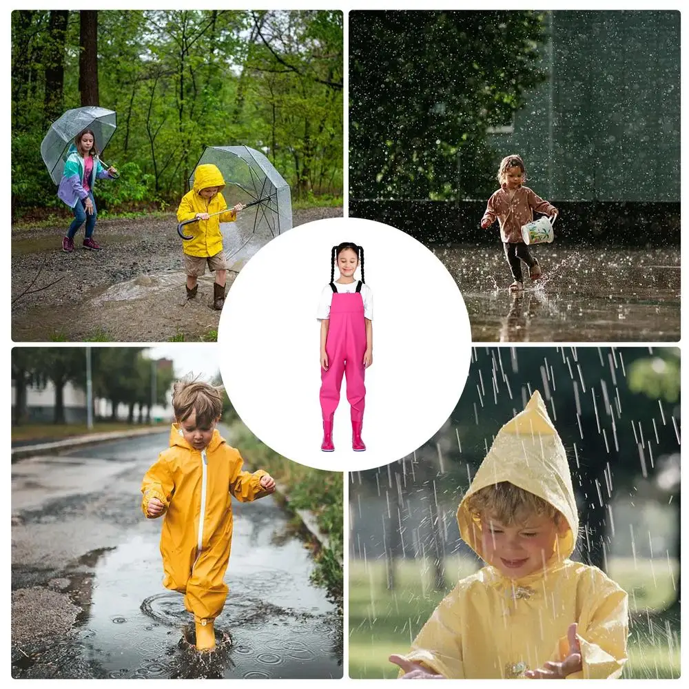 Kids Chest Waders One-Piece Youth Fishing Waders Waterproof With Boots Hunting Waders Raincoats Watersuits Rain Trousers For