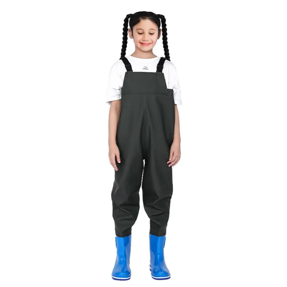 Kids Chest Waders One-Piece Youth Fishing Waders Waterproof With Boots Hunting Waders Raincoats Watersuits Rain Trousers For