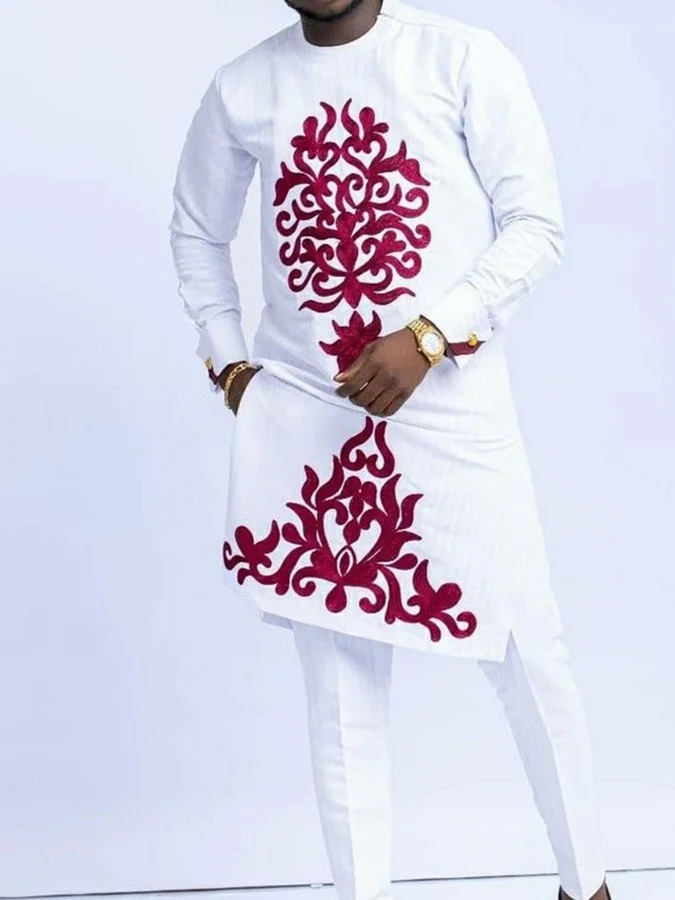 Men's Casual Black and Gold Print Two-Piece Set