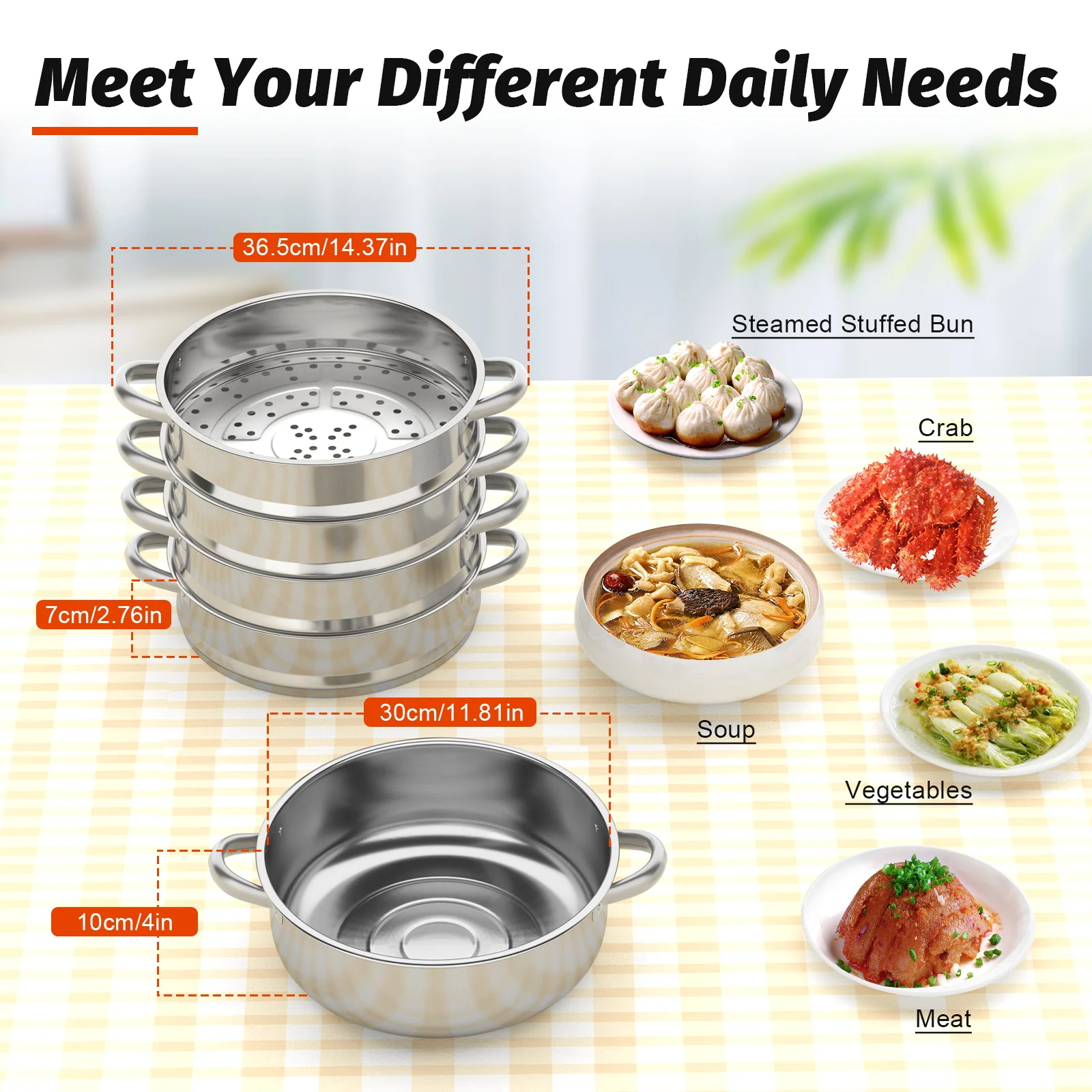 5 Layers 30cm Large Home With Handles Kitchen Insulated Visual Cover Stainless Steel 5 Tier Steamer Pot Food Maker Cookware