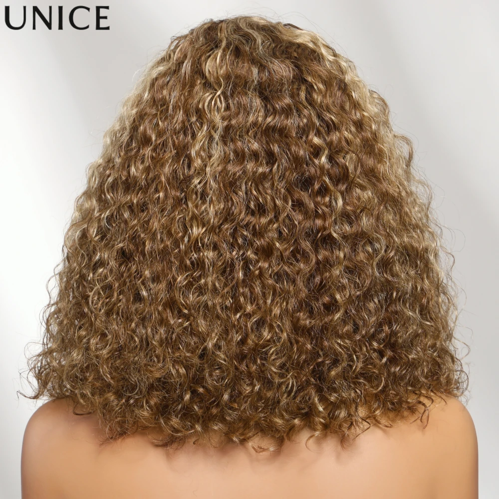 UNice 7x5 Bye-Bye Slip™ Lace Honey Blonde Highlights Voluminous Curly Bob Wig 180% Density Glueless Wig Human Hair Ready To Wear
