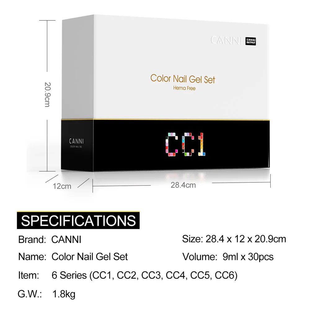 30pcs/set CANNI TPO FREE HEMA FREE Gel Polish VIPKit WholeSet New Learner Nail Maincure Gel Varnish Branded Suitcase