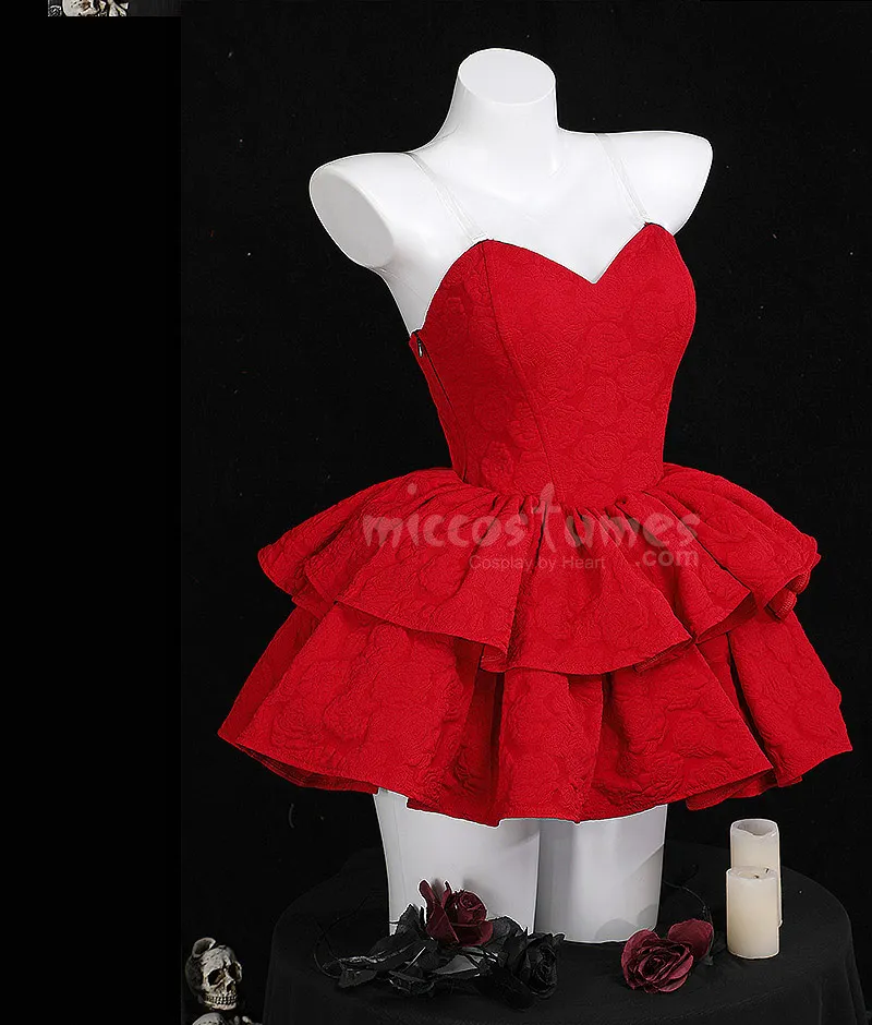 Miccostumes Women's Red Cosplay Costume Dress Strapless Tube Dress with Headband with Thigh-High Stockings and Gloves