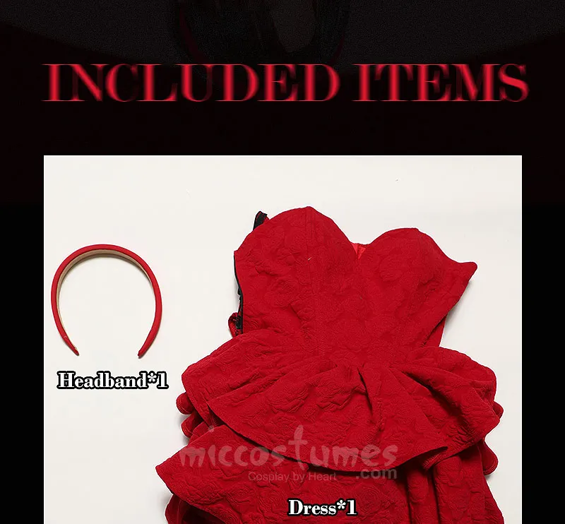 Miccostumes Women's Red Cosplay Costume Dress Strapless Tube Dress with Headband with Thigh-High Stockings and Gloves