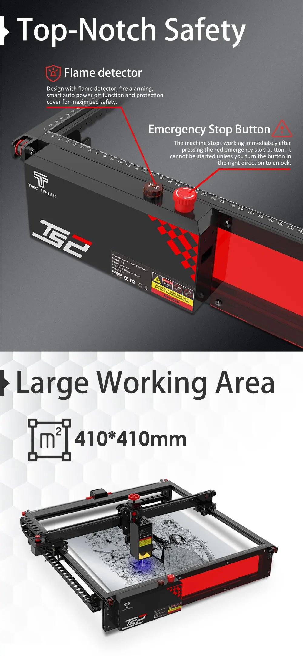 Twotrees TS2 20W Laser Engraver 450X450mm XY Axis Limit Switch Laser Engraving Machine Compressed Spot Technology Cutter Machine