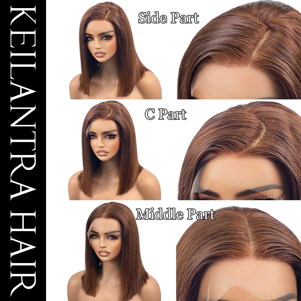 Bob Wigs Human Hair Chocolate Brown 13×4 Lace Front Human Hair Wig For Women Lightly Bleached Knot 180% Density Short Human Hair