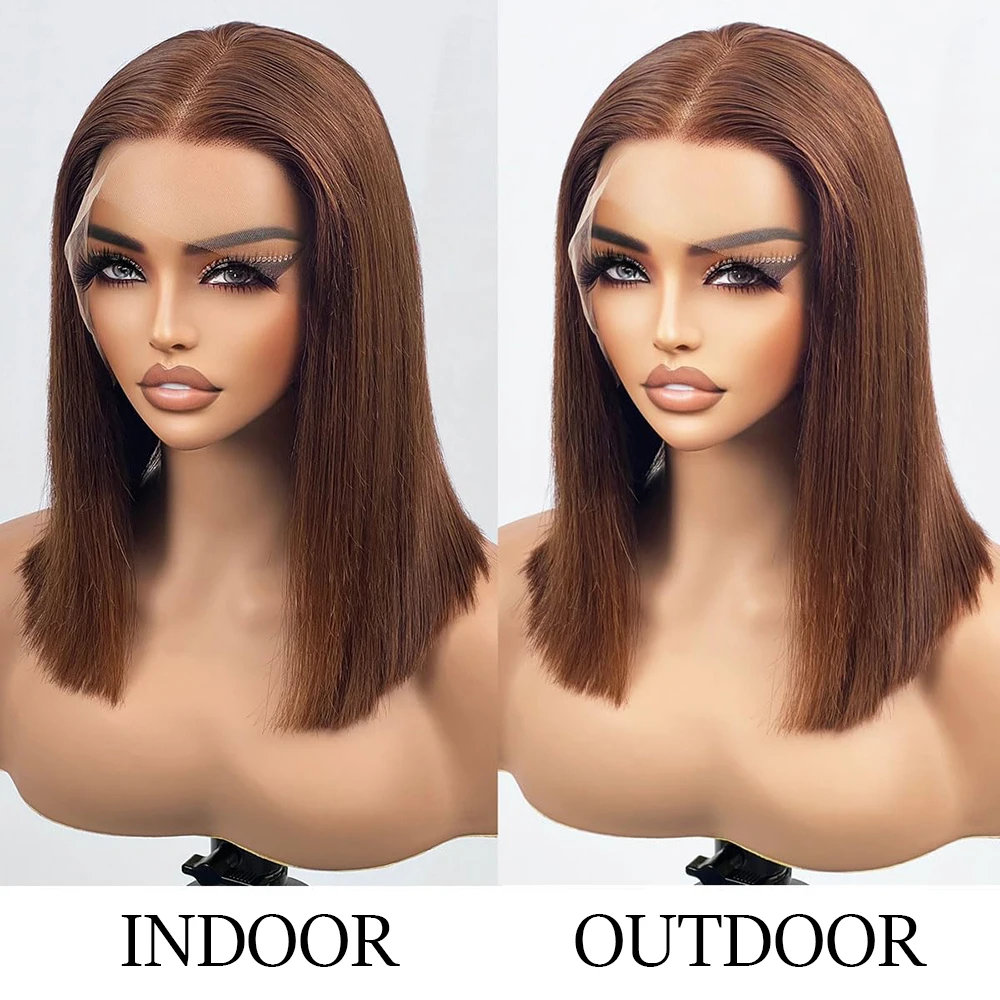 Bob Wigs Human Hair Chocolate Brown 13×4 Lace Front Human Hair Wig For Women Lightly Bleached Knot 180% Density Short Human Hair