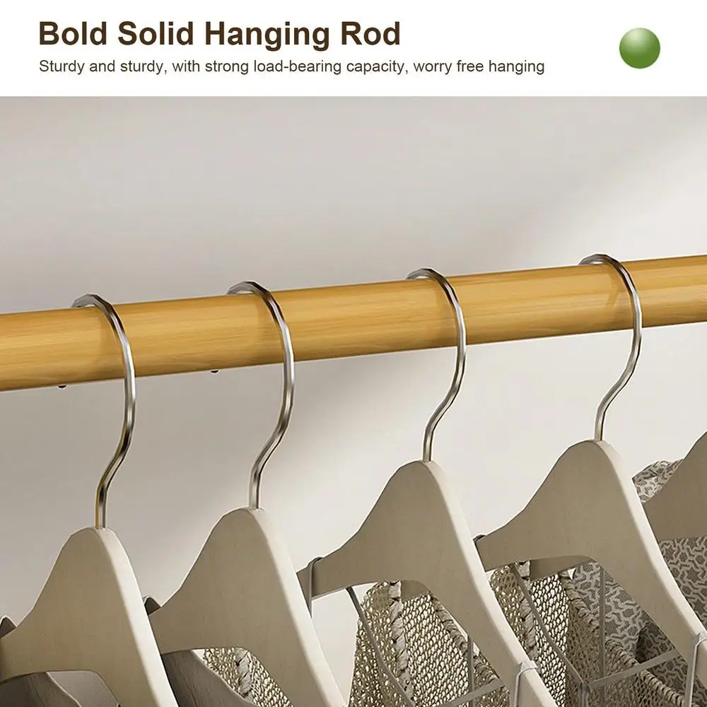 Wooden Garment Coat Clothes Hanging Heavy Duty Rack with top shelf and 2-tier Shoe Clothing Storage Organizer Shelves