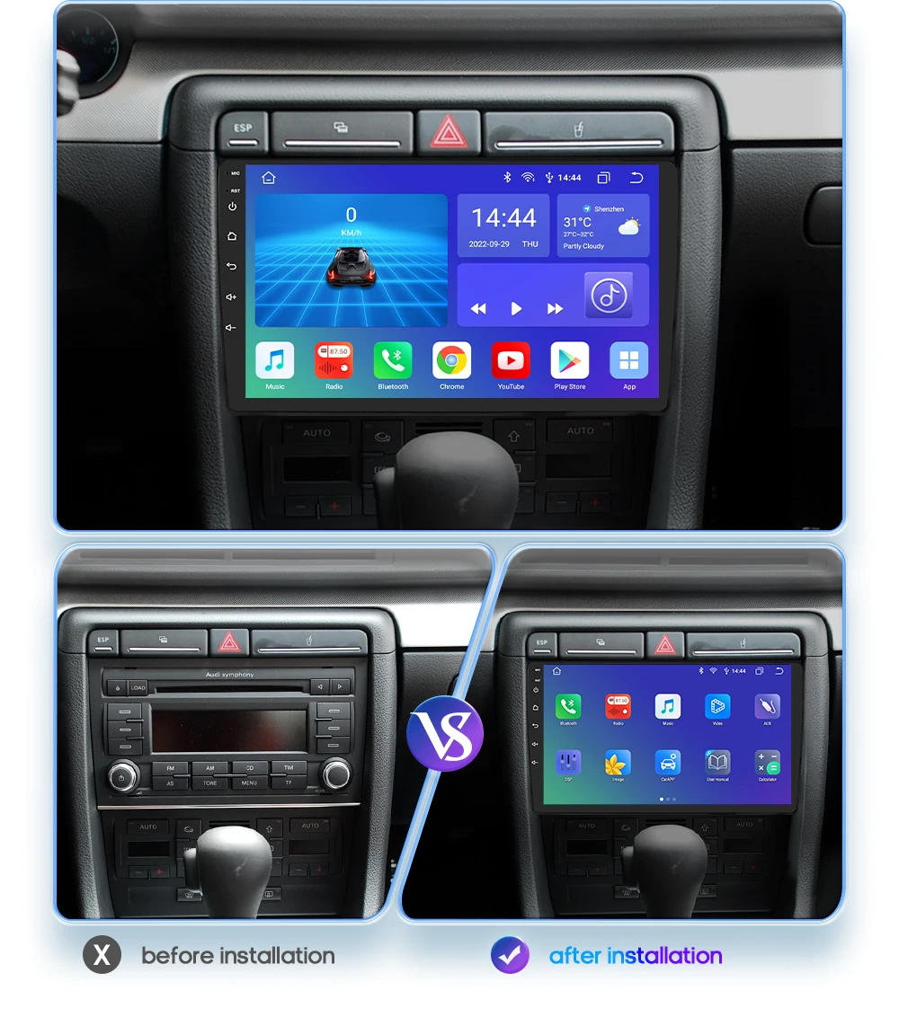 Hizpo AI Voice Radio For Audi A4 2000-2009 S4 B6 B7 RS4 Seat Exeo RS4 Car Multimedia GPS 2din Wireless CarPlay Android Auto 7862