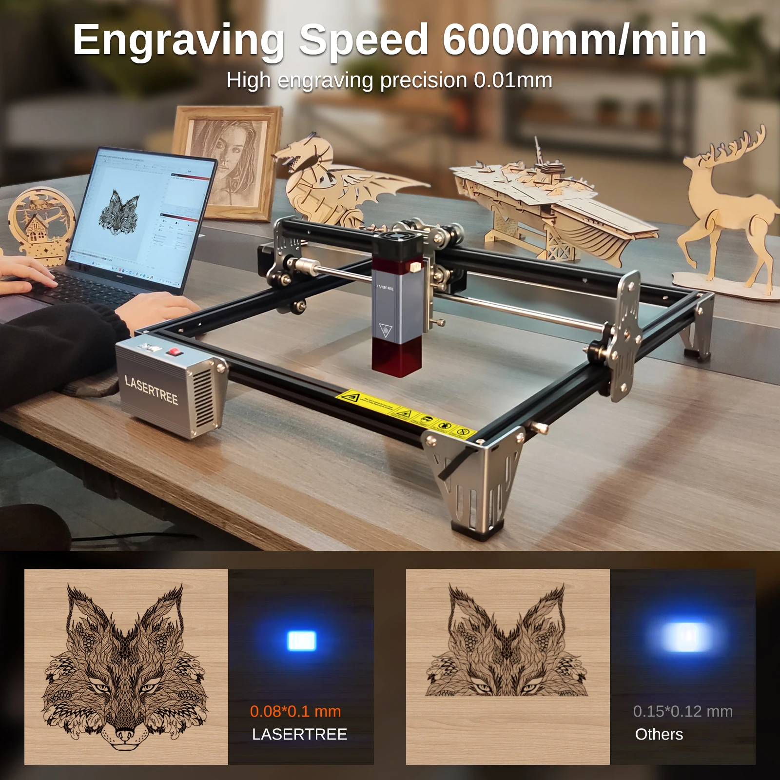 LASER TREE K1 Mini Laser Engraving Machine with 5W 10W Laser Head Laser Engraver Cutter Woodworking TTL Blue Light Laser Module