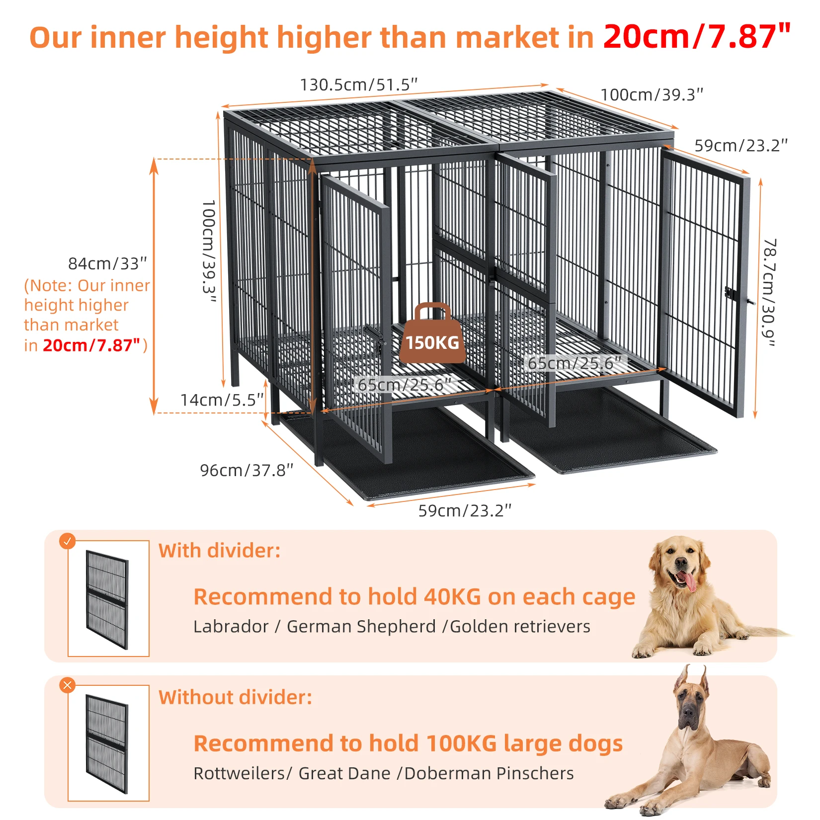 Jumbo Large Metal Pet Playpen, Kennel House with Steel Lock and Removable Trays, Heavy Duty Dog Cage