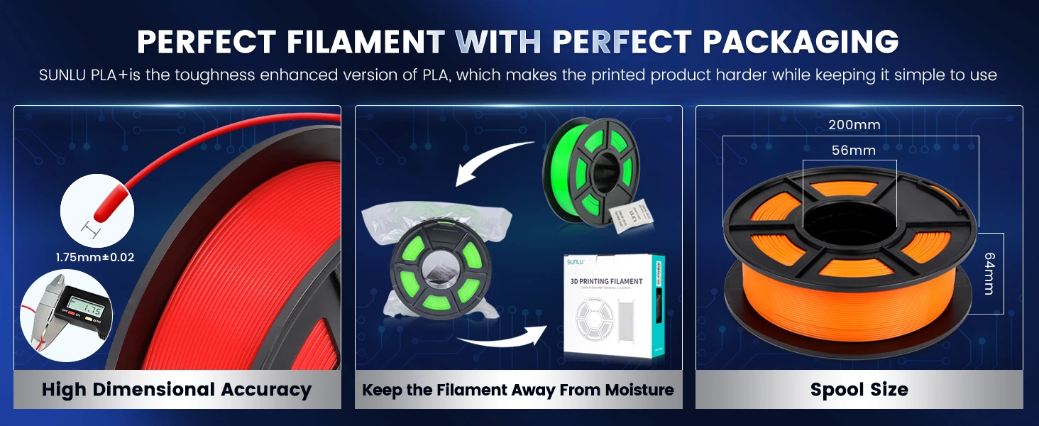 SUNLU 5KG 3D Filament PLA/PLA PLUS/PETG/ABS Filamnet 1.75mm 5Roll 1KG Neatly Wound 3D Printer Filament for 3D Printer