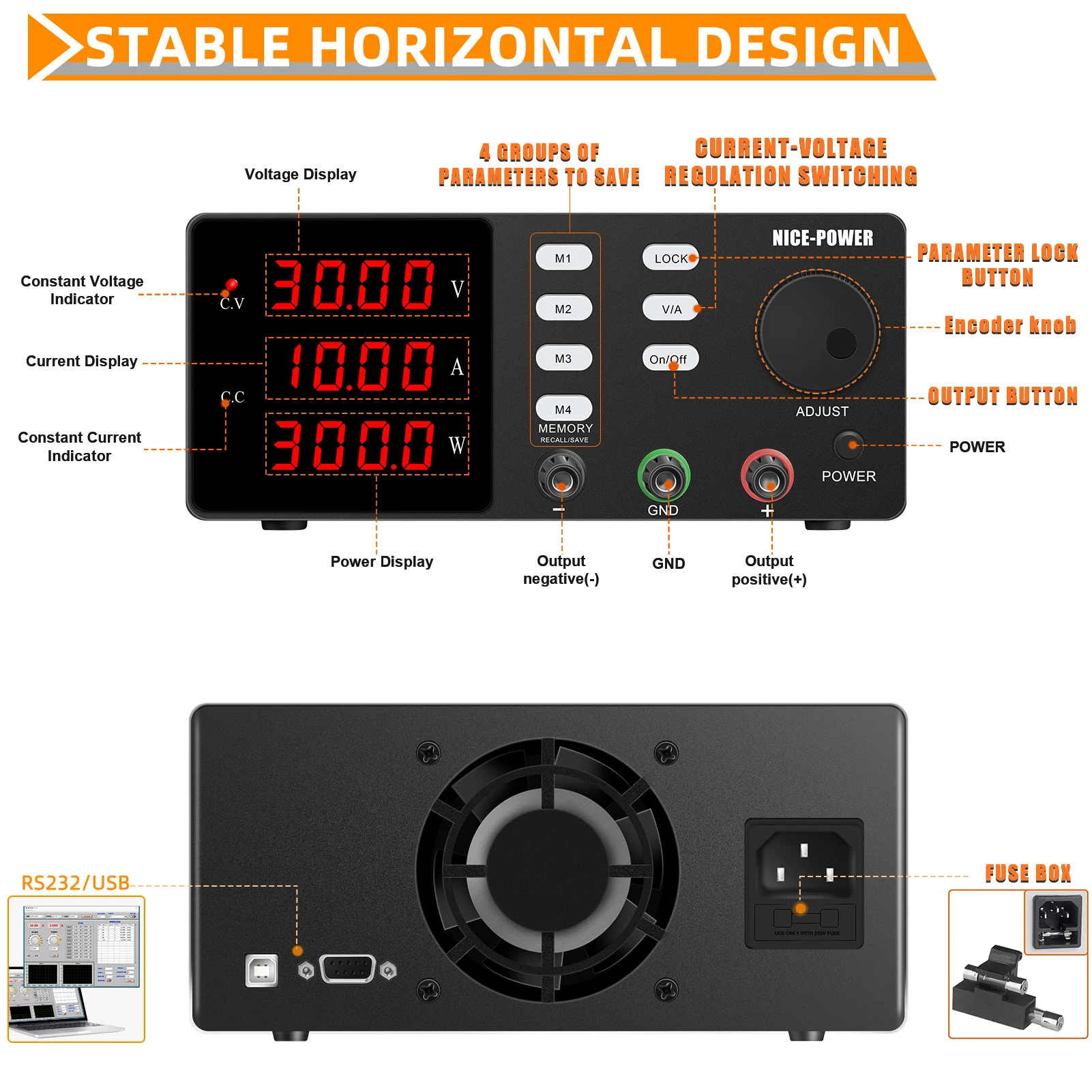 Adjustable DC Lab Power Supply 30V 10A /60V 5A/120V 3A Digital Bench Power Source For Titanium Anodized Repair Voltage Regulator