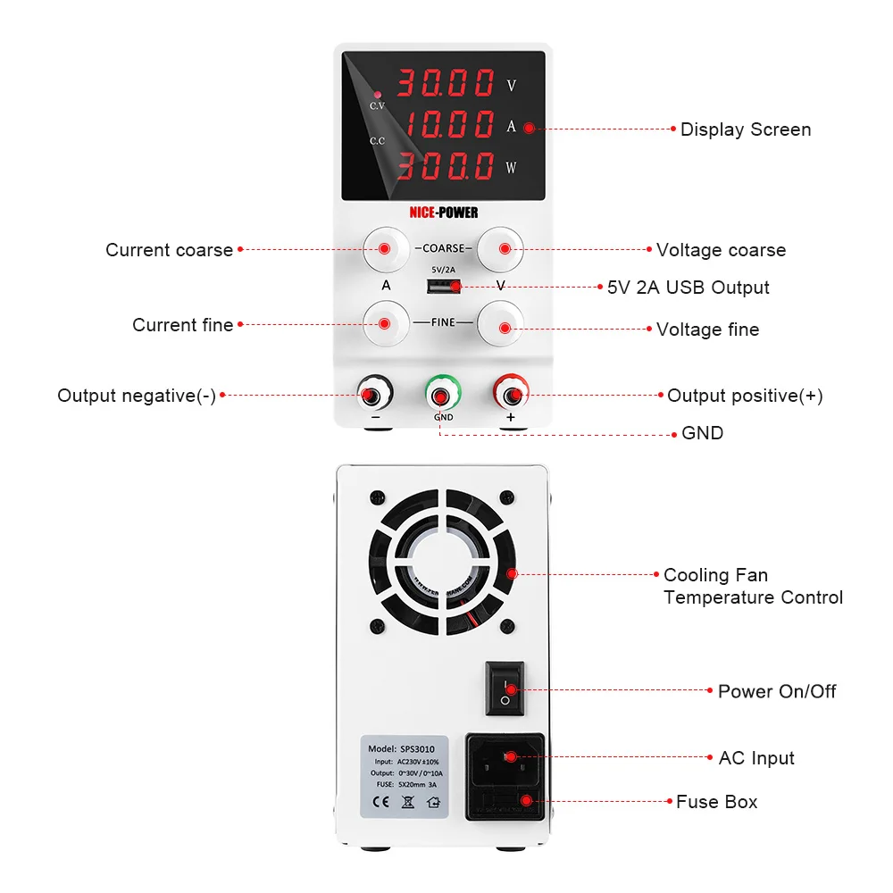 Adjustable DC Lab Power Supply 30V 10A /60V 5A/120V 3A Digital Bench Power Source For Titanium Anodized Repair Voltage Regulator