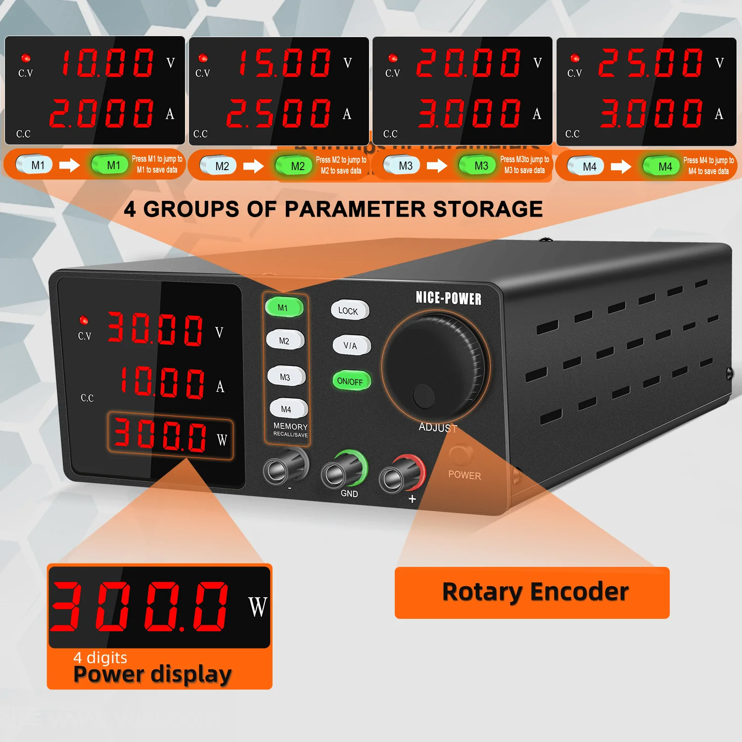 Adjustable DC Lab Power Supply 30V 10A /60V 5A/120V 3A Digital Bench Power Source For Titanium Anodized Repair Voltage Regulator