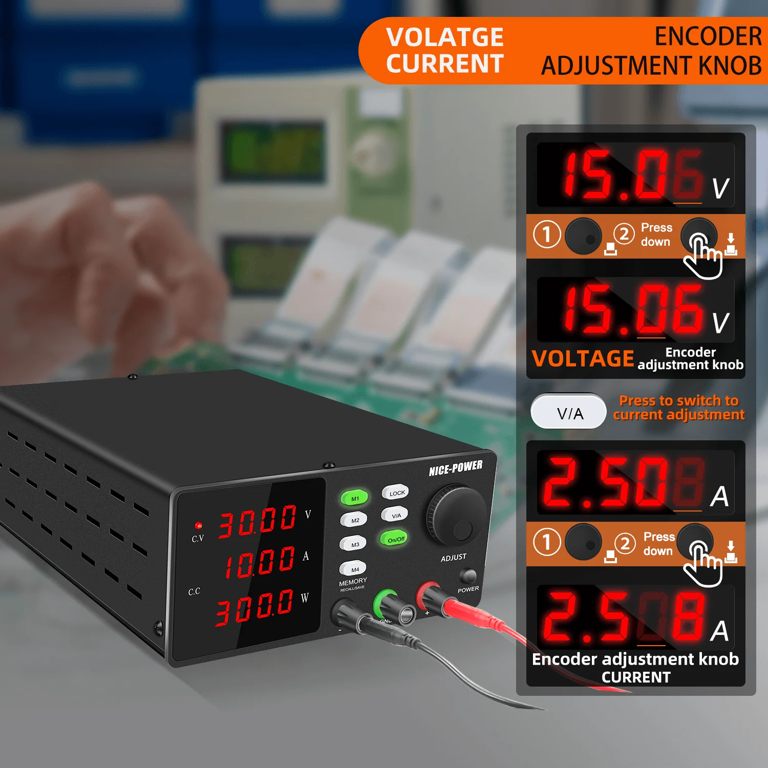 Adjustable DC Lab Power Supply 30V 10A /60V 5A/120V 3A Digital Bench Power Source For Titanium Anodized Repair Voltage Regulator