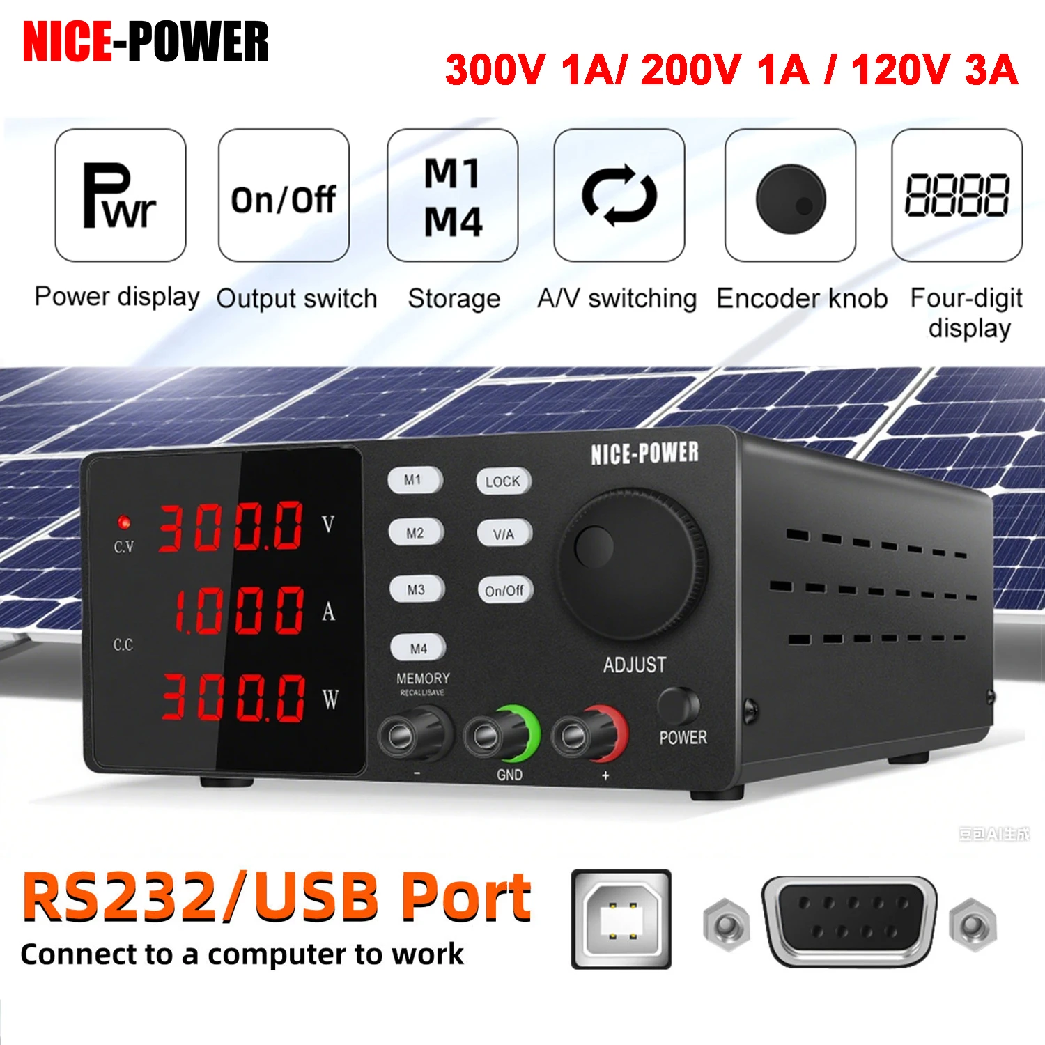 Adjustable DC Lab Power Supply 30V 10A /60V 5A/120V 3A Digital Bench Power Source For Titanium Anodized Repair Voltage Regulator