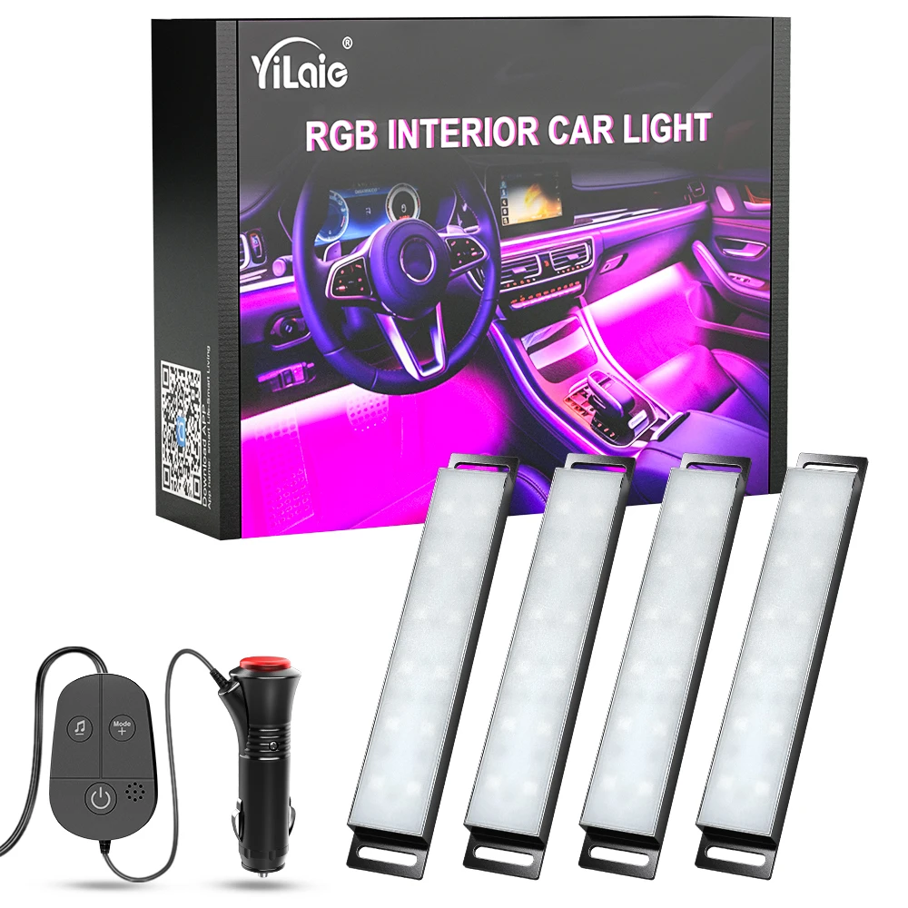 Led Interior Rock Car Lights RGB LED Car lamp Strip Sync to Music Waterproof 4pcs 48 with Bluetooth App Control Auto Decoration