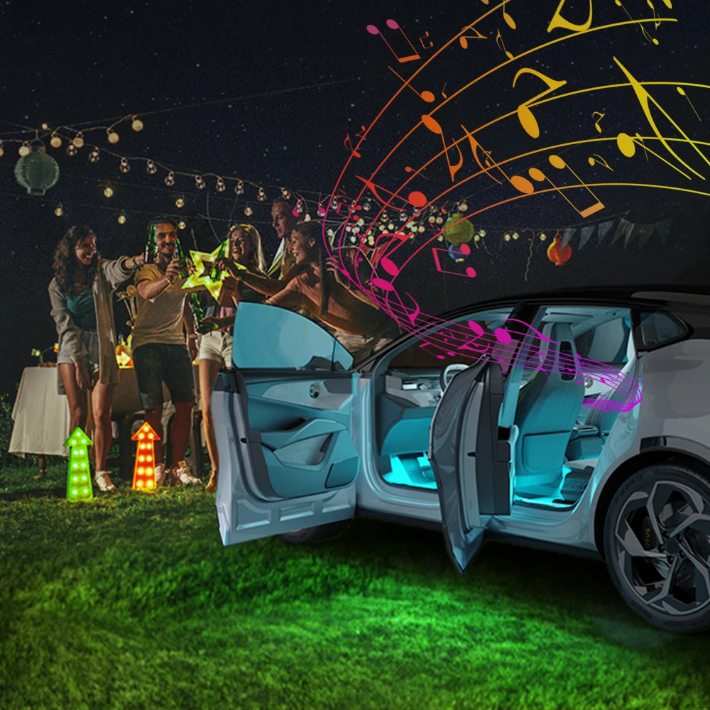 Led Interior Rock Car Lights RGB LED Car lamp Strip Sync to Music Waterproof 4pcs 48 with Bluetooth App Control Auto Decoration