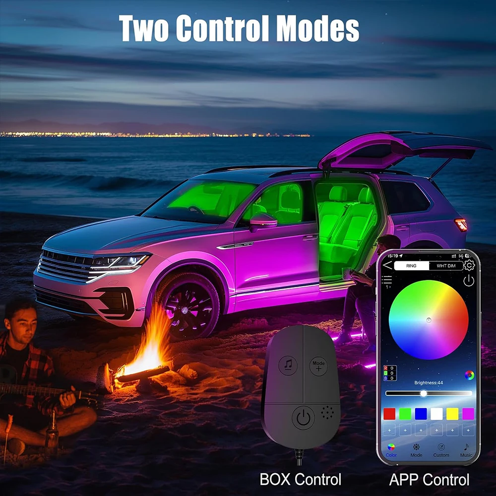 Led Interior Rock Car Lights RGB LED Car lamp Strip Sync to Music Waterproof 4pcs 48 with Bluetooth App Control Auto Decoration