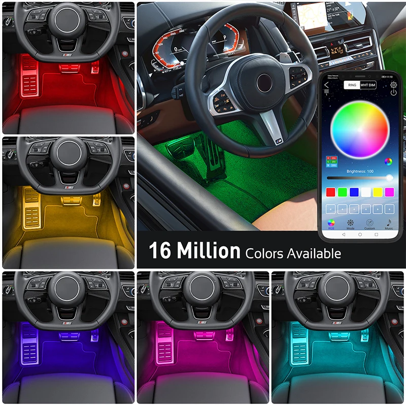 Led Interior Rock Car Lights RGB LED Car lamp Strip Sync to Music Waterproof 4pcs 48 with Bluetooth App Control Auto Decoration