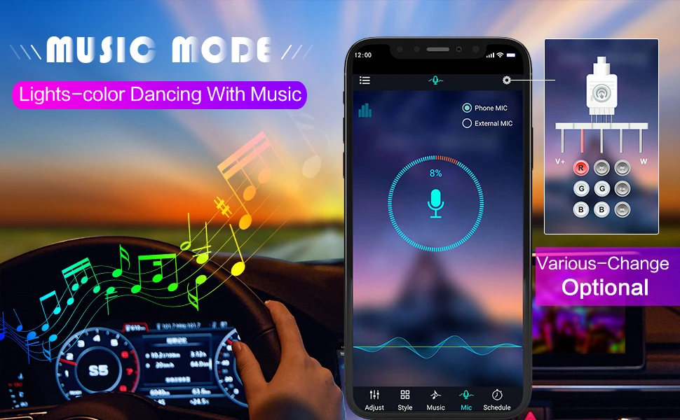 Led Interior Rock Car Lights RGB LED Car lamp Strip Sync to Music Waterproof 4pcs 48 with Bluetooth App Control Auto Decoration