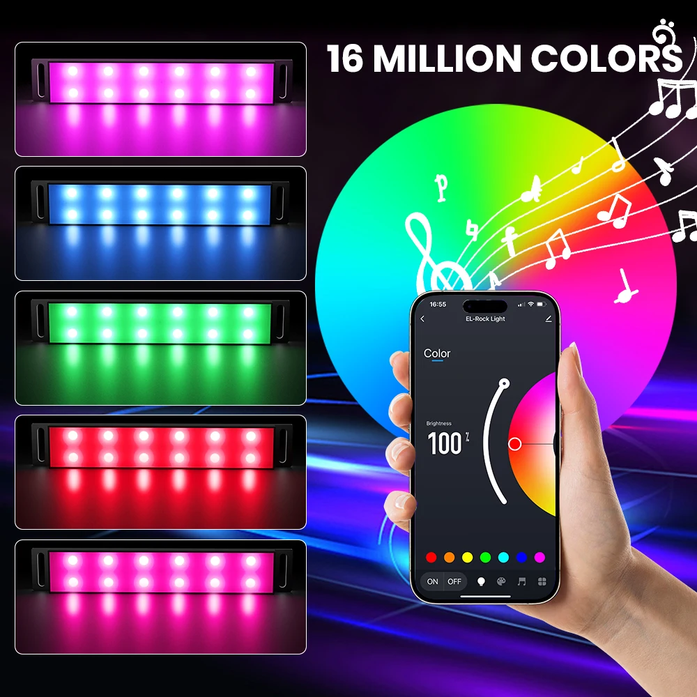 Led Interior Rock Car Lights RGB LED Car lamp Strip Sync to Music Waterproof 4pcs 48 with Bluetooth App Control Auto Decoration